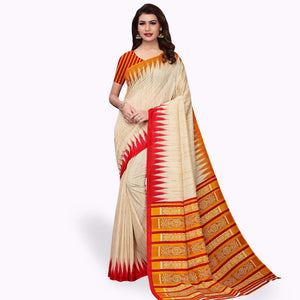 Intricate Beige - Yellow Colored Casual Wear Printed Art Silk Saree