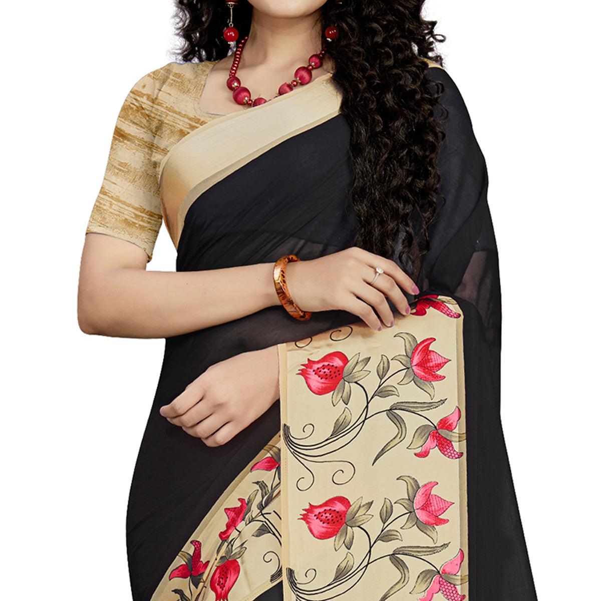 Intricate Black Colored Casual Wear Printed Georgette Saree