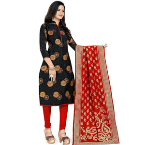 Intricate Black Colored Party Wear Woven Banarasi Silk Dress Material