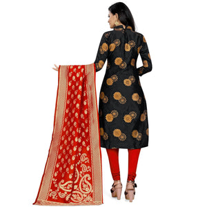 Intricate Black Colored Party Wear Woven Banarasi Silk Dress Material