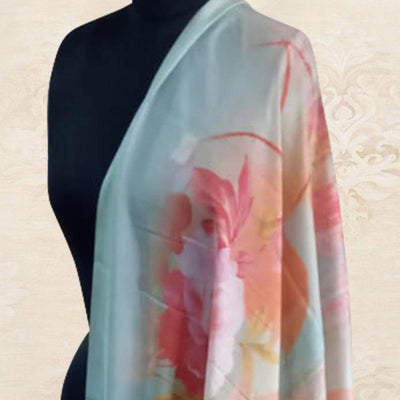 Intricate Blue Colored Casual Wear Floral Digital Printed Tussar Silk Dupatta With Tassels