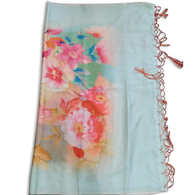 Intricate Blue Colored Casual Wear Floral Digital Printed Tussar Silk Dupatta With Tassels