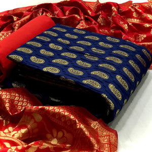 Intricate Blue Colored Casual Wear Woven Banarasi Silk Dress Material
