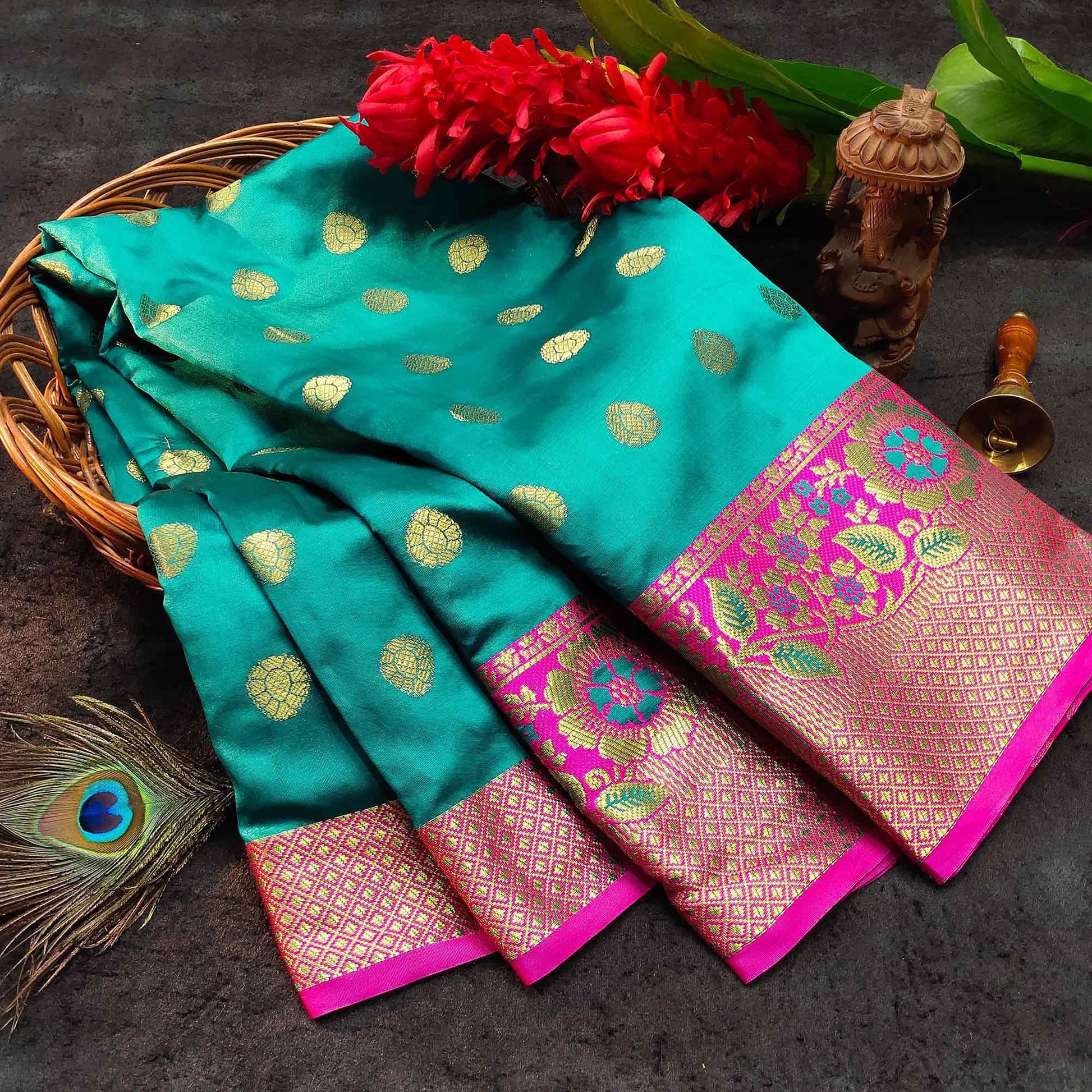 Intricate Blue Colored Festive Wear Woven Kanjivaram Silk Saree