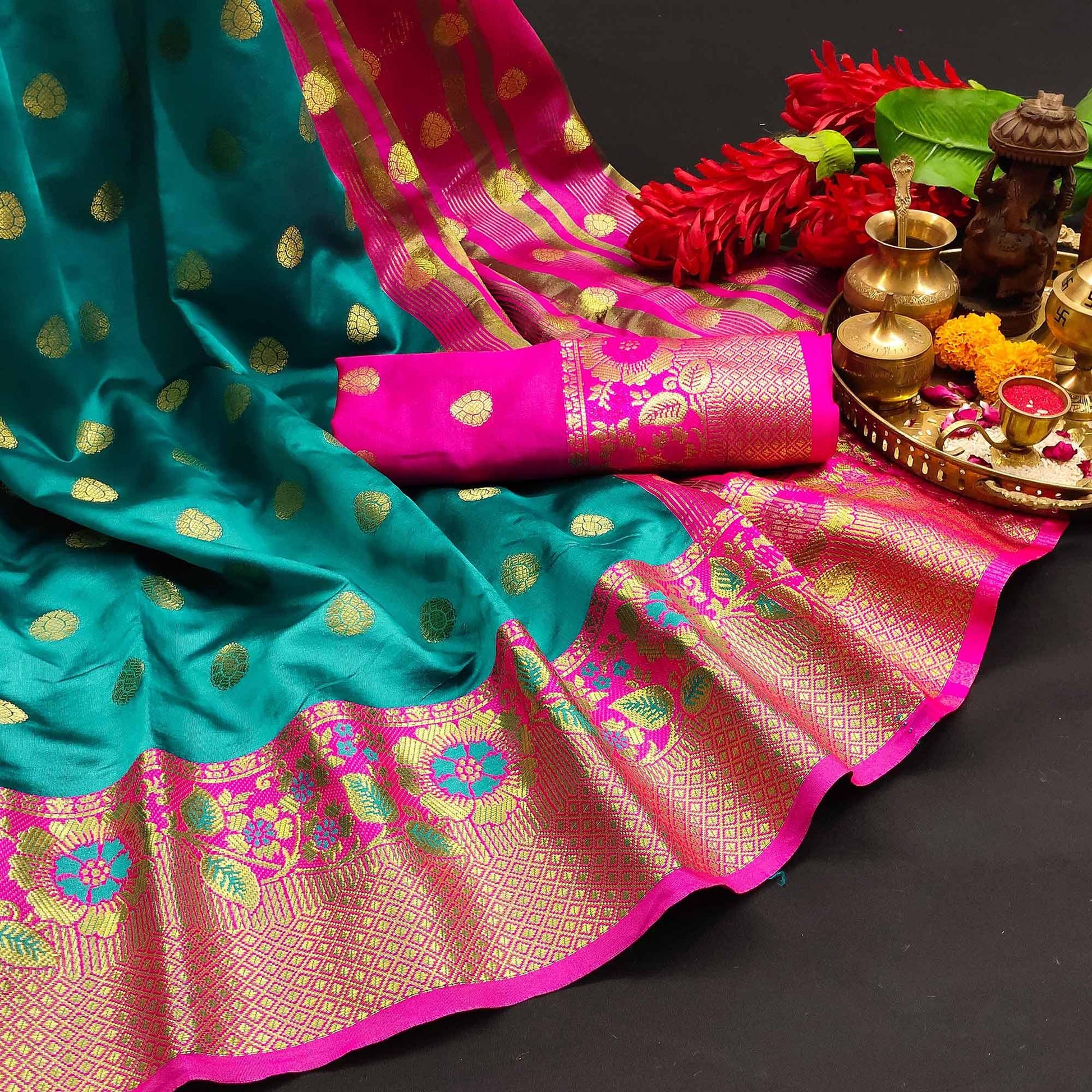 Intricate Blue Colored Festive Wear Woven Kanjivaram Silk Saree