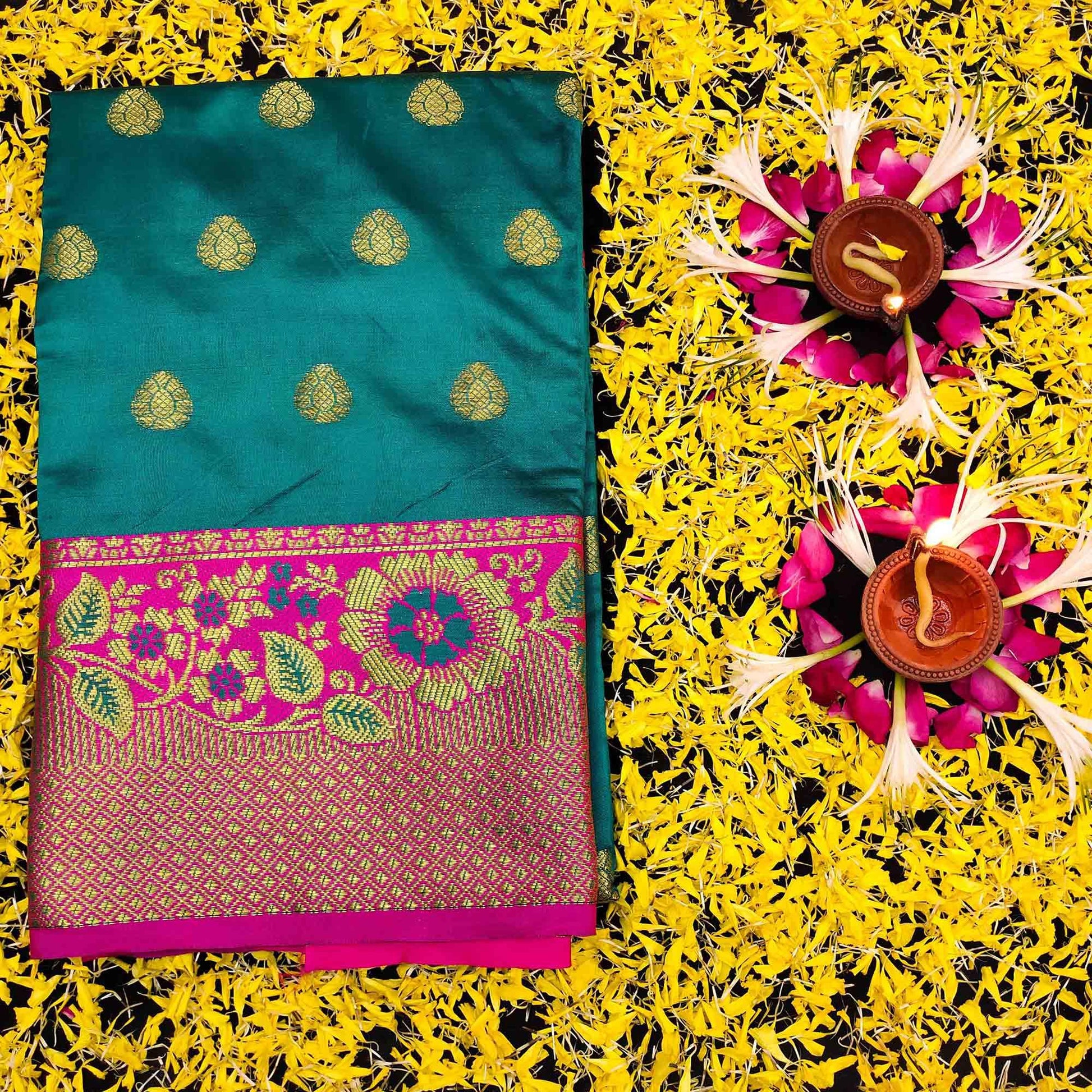 Intricate Blue Colored Festive Wear Woven Kanjivaram Silk Saree