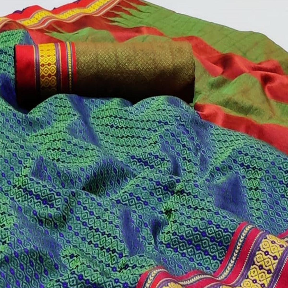 Intricate Blue Colored Festive Wear Woven Silk Saree