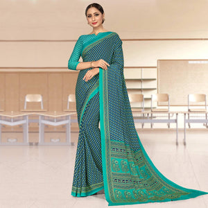 Intricate Blue Coloured Casual Wear Printed Crepe Saree