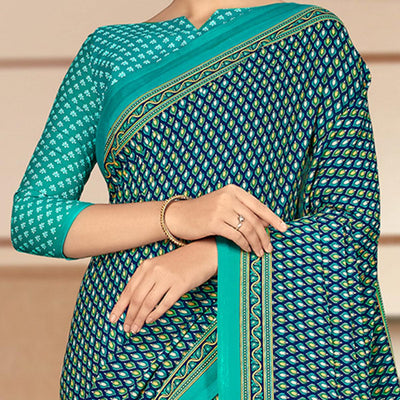 Intricate Blue Coloured Casual Wear Printed Crepe Saree