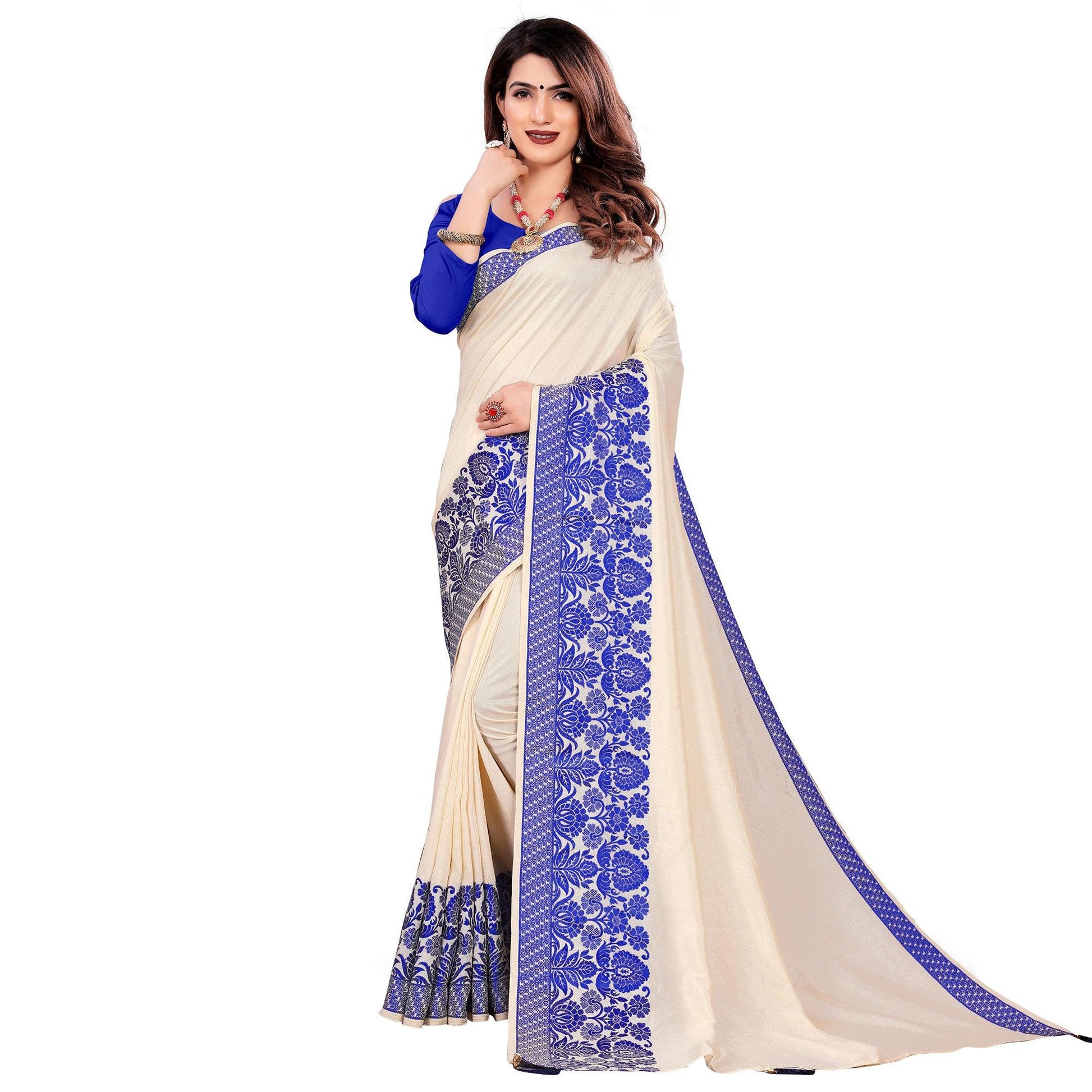 Intricate Cream Colored Festive Wear Woven Art Silk Saree With Tassels