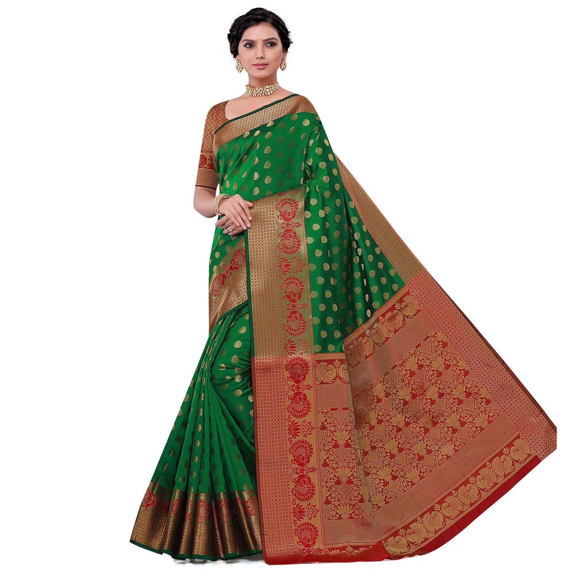Intricate Dark Green Colored Festive Wear Woven Kota Art Silk Banarasi Saree