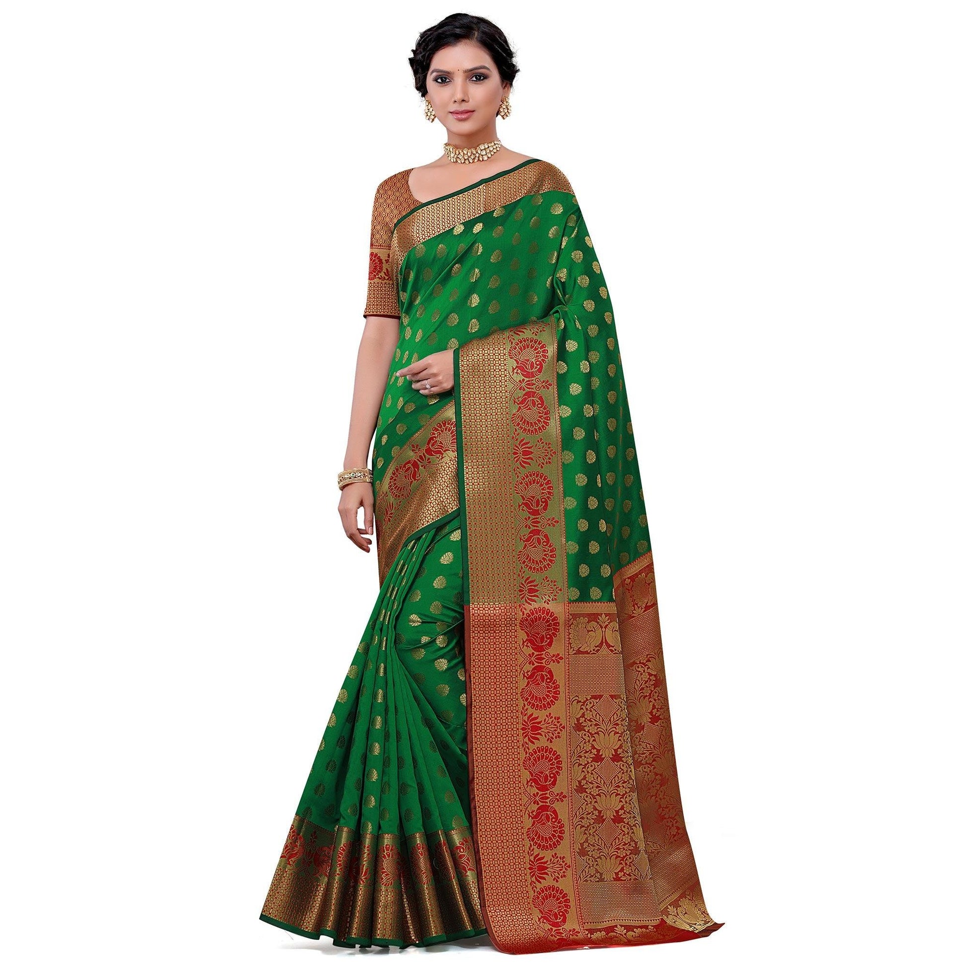 Intricate Dark Green Colored Festive Wear Woven Kota Art Silk Banarasi Saree