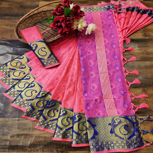 Intricate Gajari Colored Festive Wear Woven Cotton Silk Saree