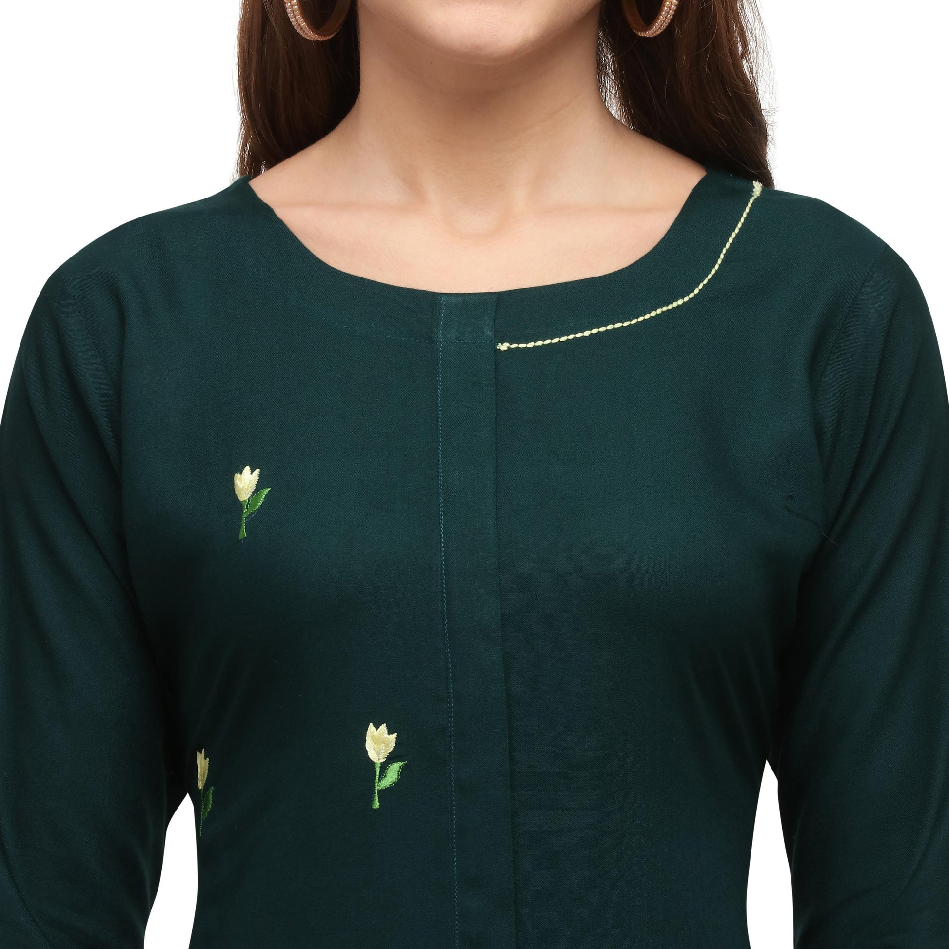 Intricate Green Colored Casual Wear Embroidered Rayon Kurti With Palazzo