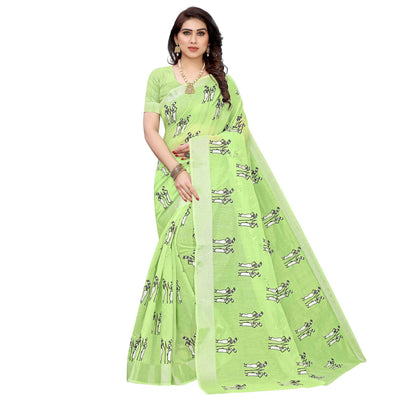 Intricate Green Colored Casual Wear Printed Chanderi Silk Saree