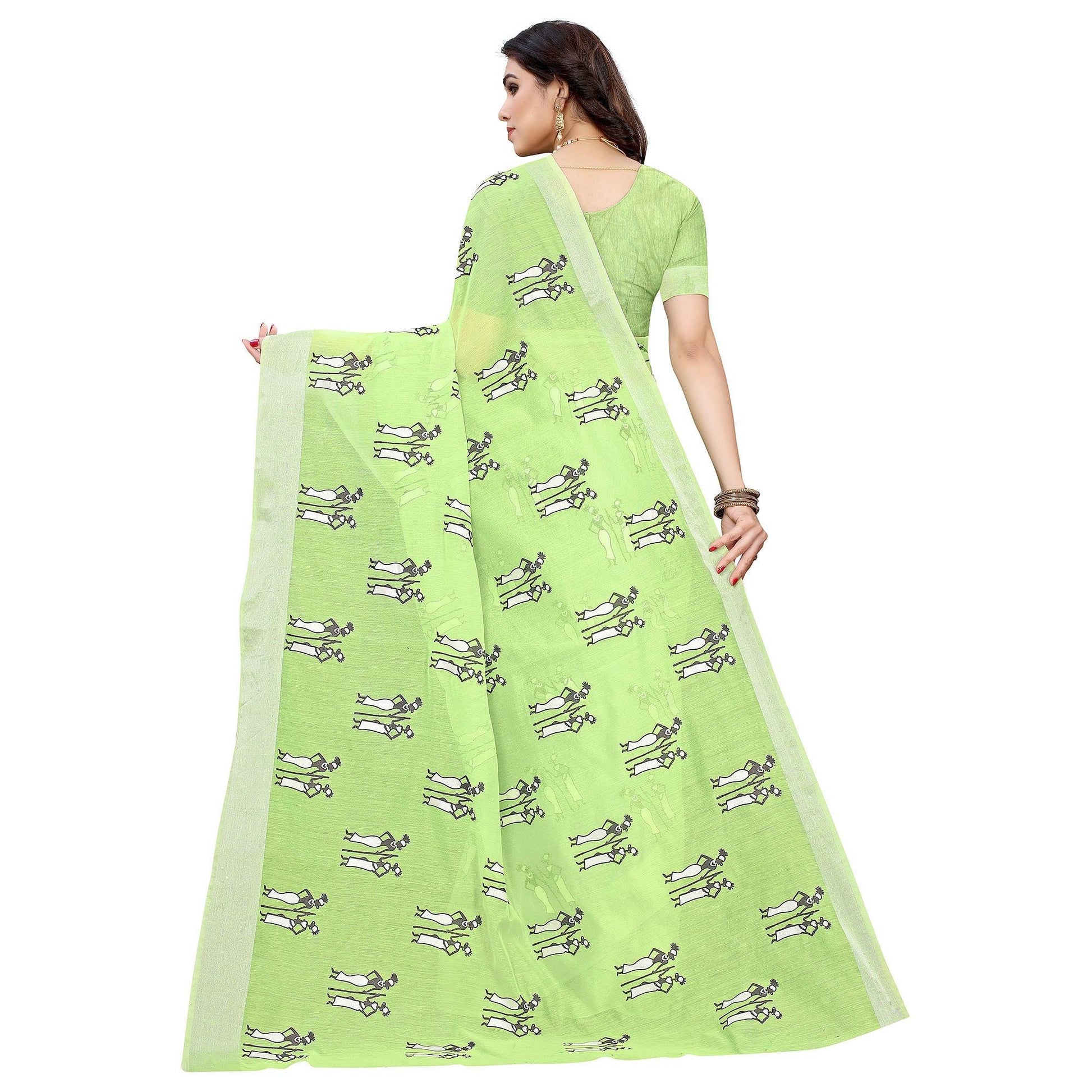 Intricate Green Colored Casual Wear Printed Chanderi Silk Saree