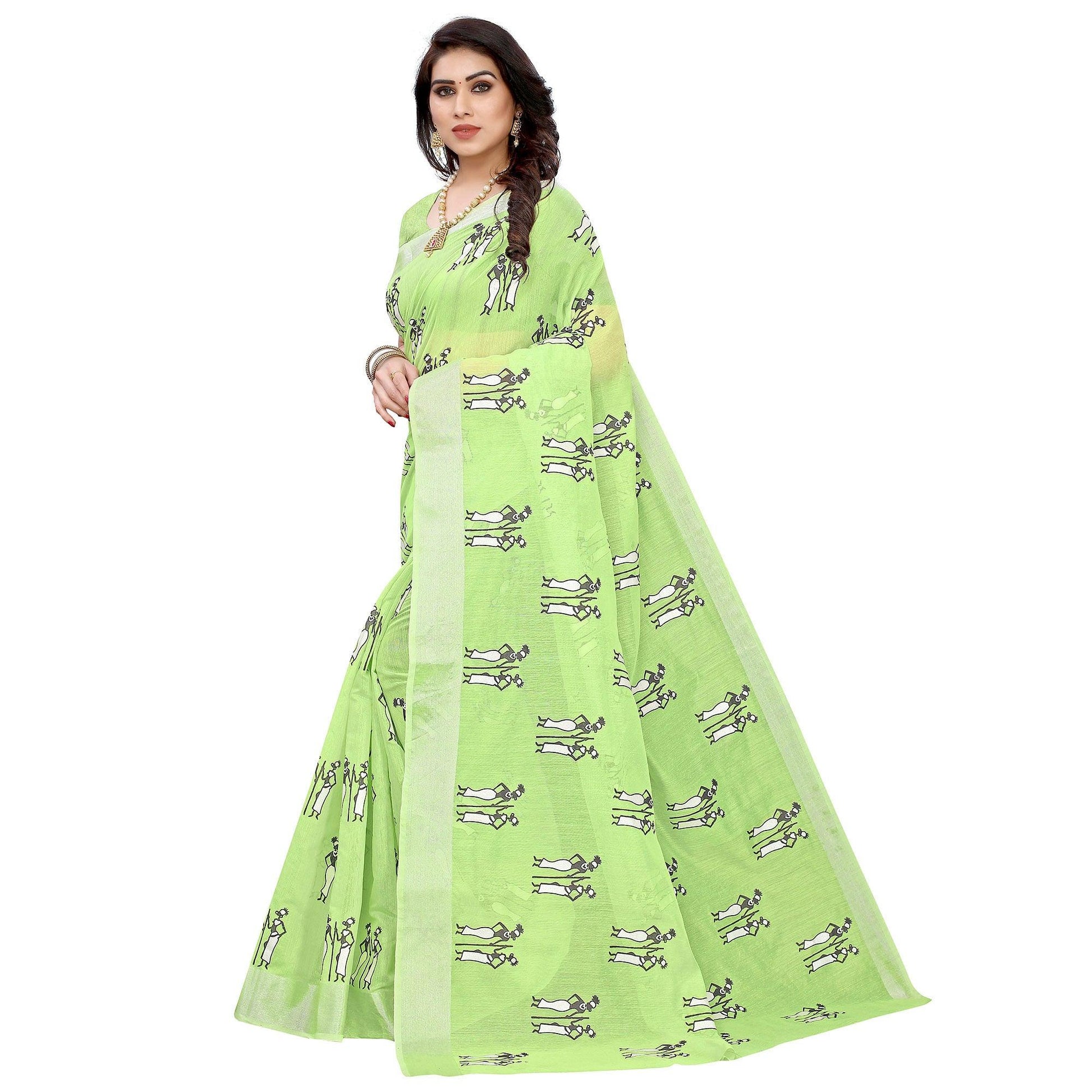 Intricate Green Colored Casual Wear Printed Chanderi Silk Saree
