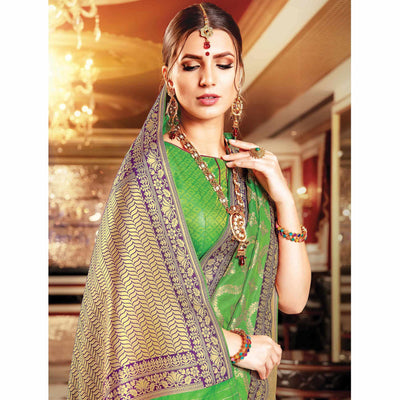 Intricate Green Colored Festive Wear Woven Banarasi Silk Saree