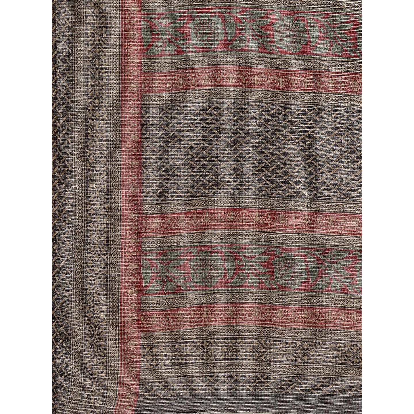 Intricate Grey - Black Colored Casual Wear Printed Silk blend Saree