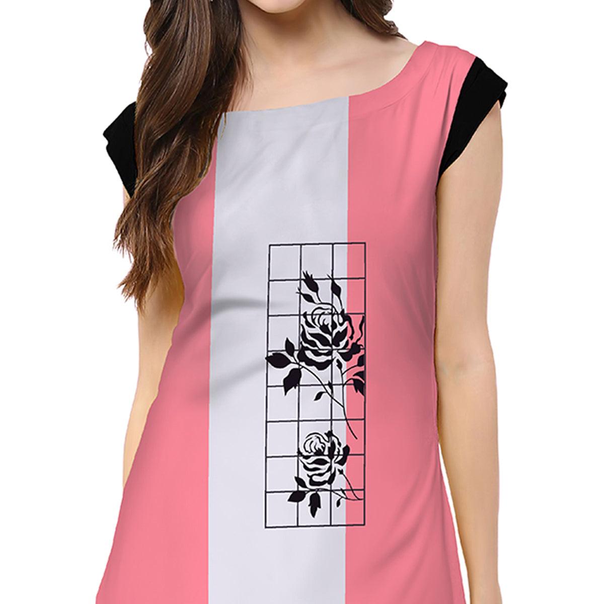 Intricate Light Pink Colored Casual Printed Rayon Kurti