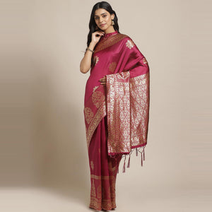 Intricate Magenta Colored Festive Wear Woven Silk Blend Saree