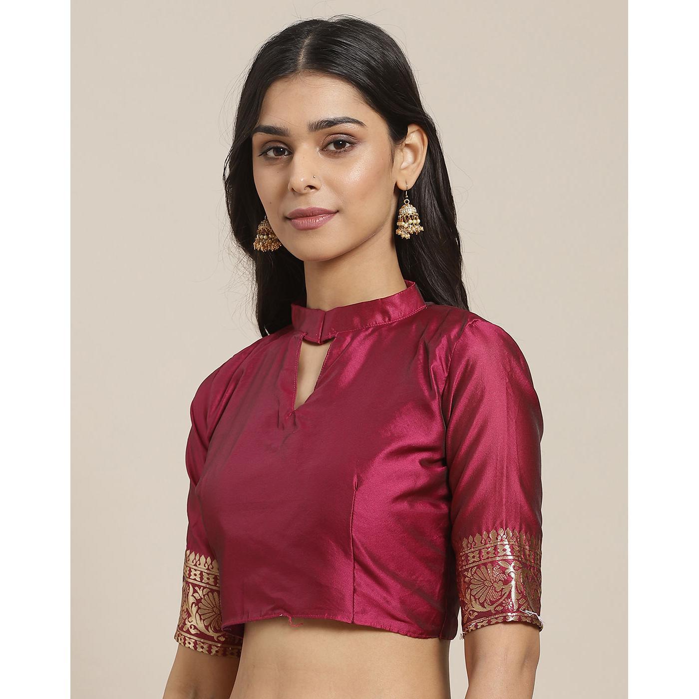 Intricate Magenta Colored Festive Wear Woven Silk Blend Saree