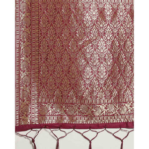 Intricate Magenta Colored Festive Wear Woven Silk Blend Saree