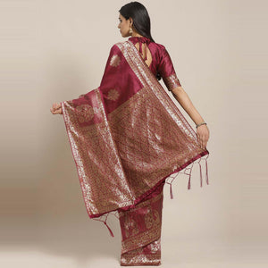 Intricate Magenta Colored Festive Wear Woven Silk Blend Saree
