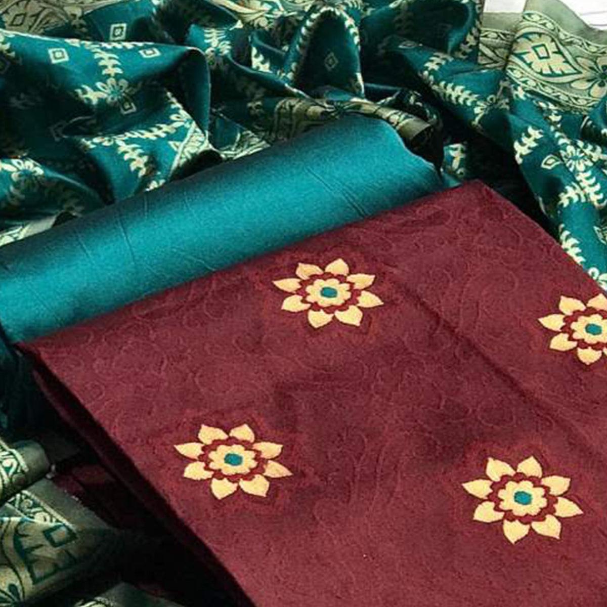 Intricate Maroon Colored Casual Wear Banarasi Silk Dress Material