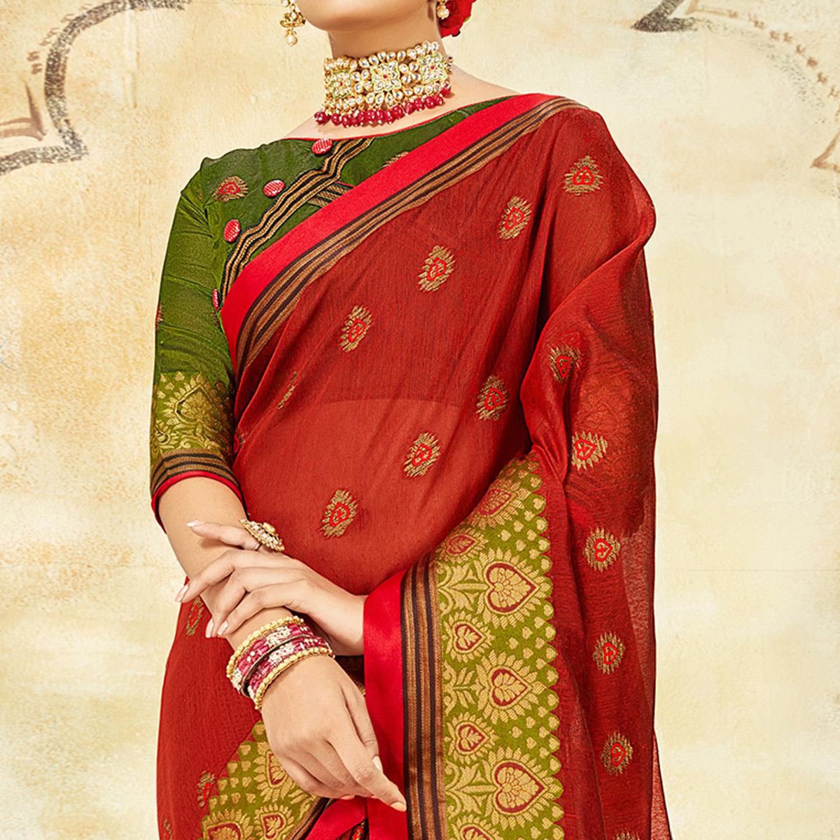 Intricate Maroon Colored Festive Wear Woven Cotton Saree