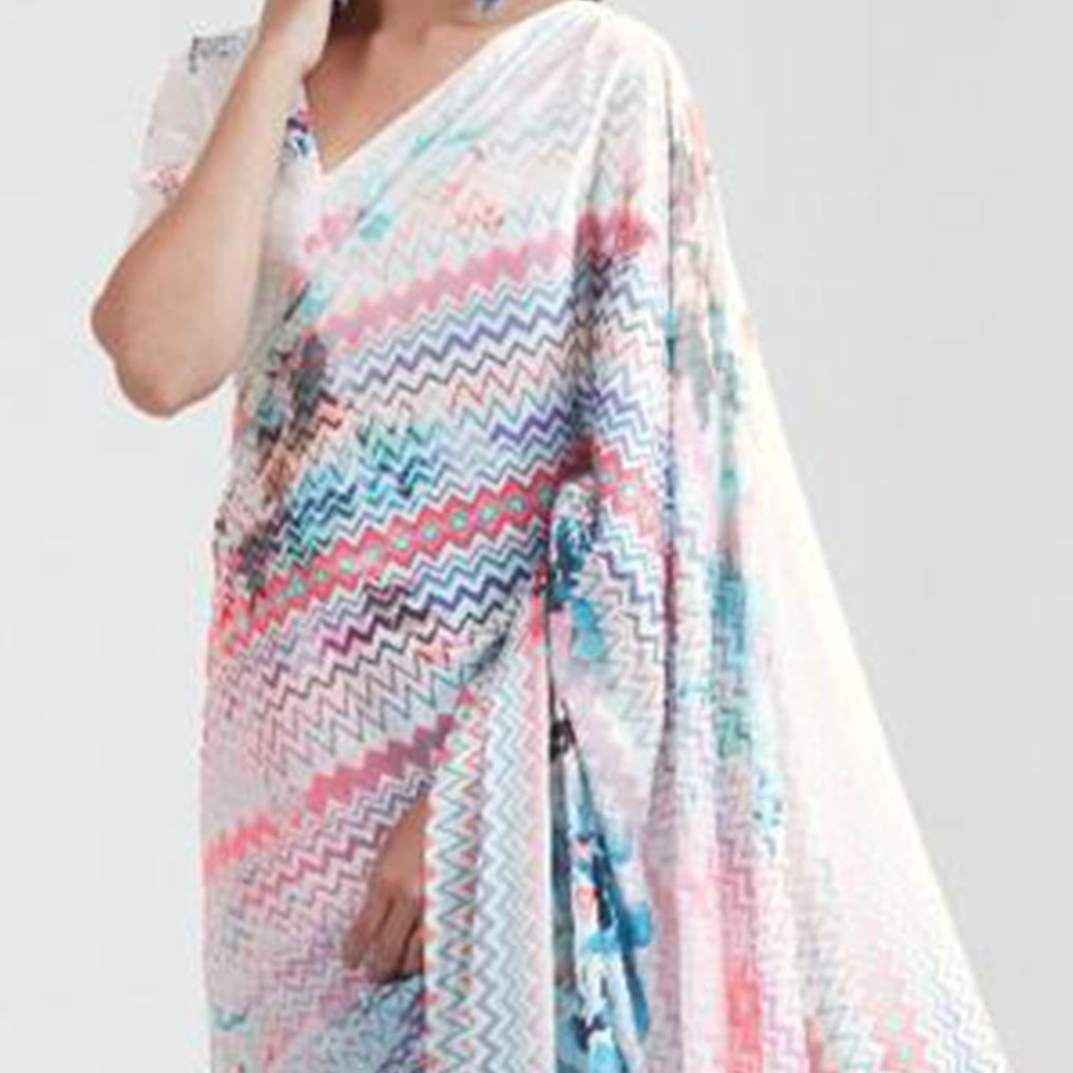 Intricate Multi Coloured Casual Wear Digital Printed Satin Saree