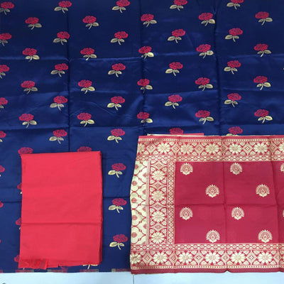 Intricate Navy Blue Colored Casual Woven Banarasi Silk Dress Material