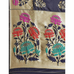 Intricate Navy Blue Colored Festive Wear Woven Silk Blend Saree