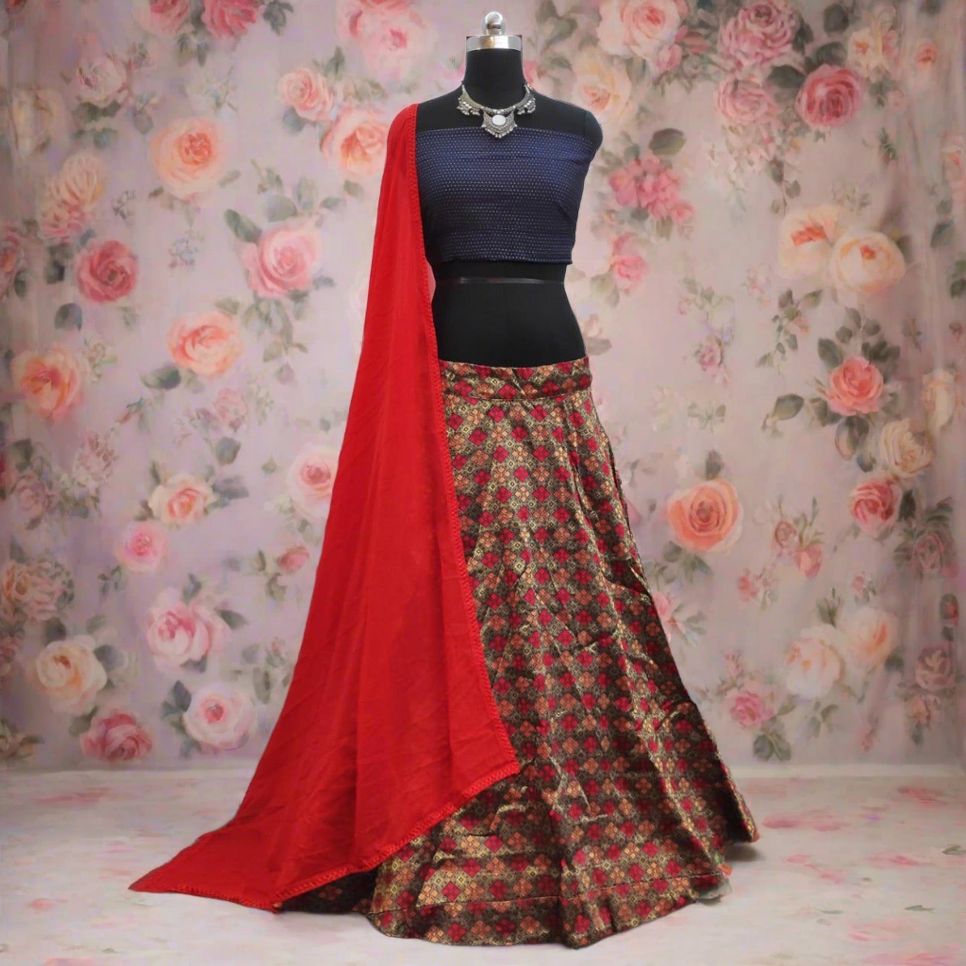 Intricate Navy Blue Colored Party Wear Printed Banarasi Silk Lehenga Choli