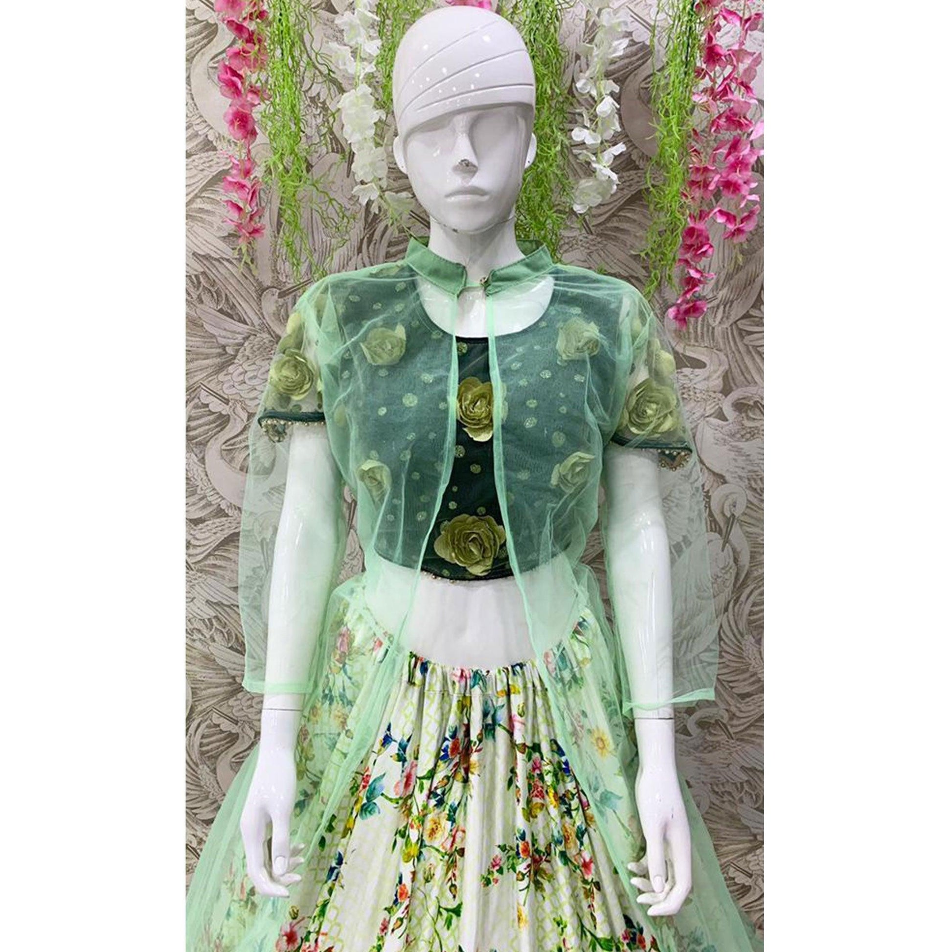 Intricate Off White Coloured Partywear Embroidered Dual Satin Lehenga Choli