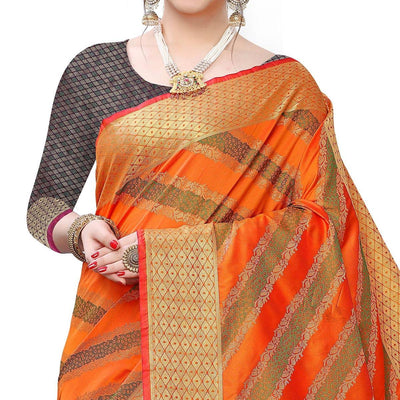 Intricate Orange Colored Festive Wear Woven Art Silk Saree
