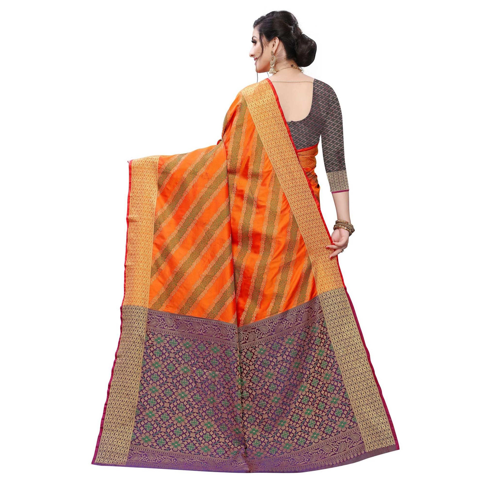 Intricate Orange Colored Festive Wear Woven Art Silk Saree