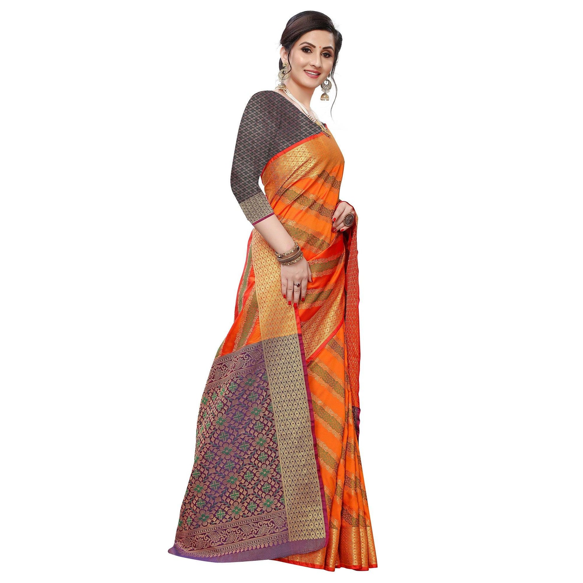 Intricate Orange Colored Festive Wear Woven Art Silk Saree