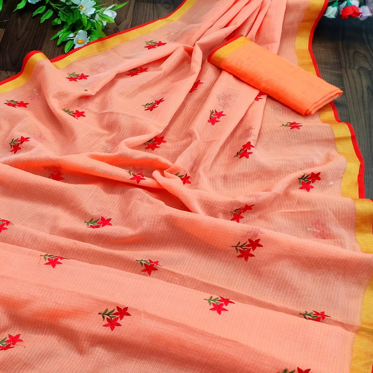 Intricate Orange Colored Festive Wear Woven Silk Saree