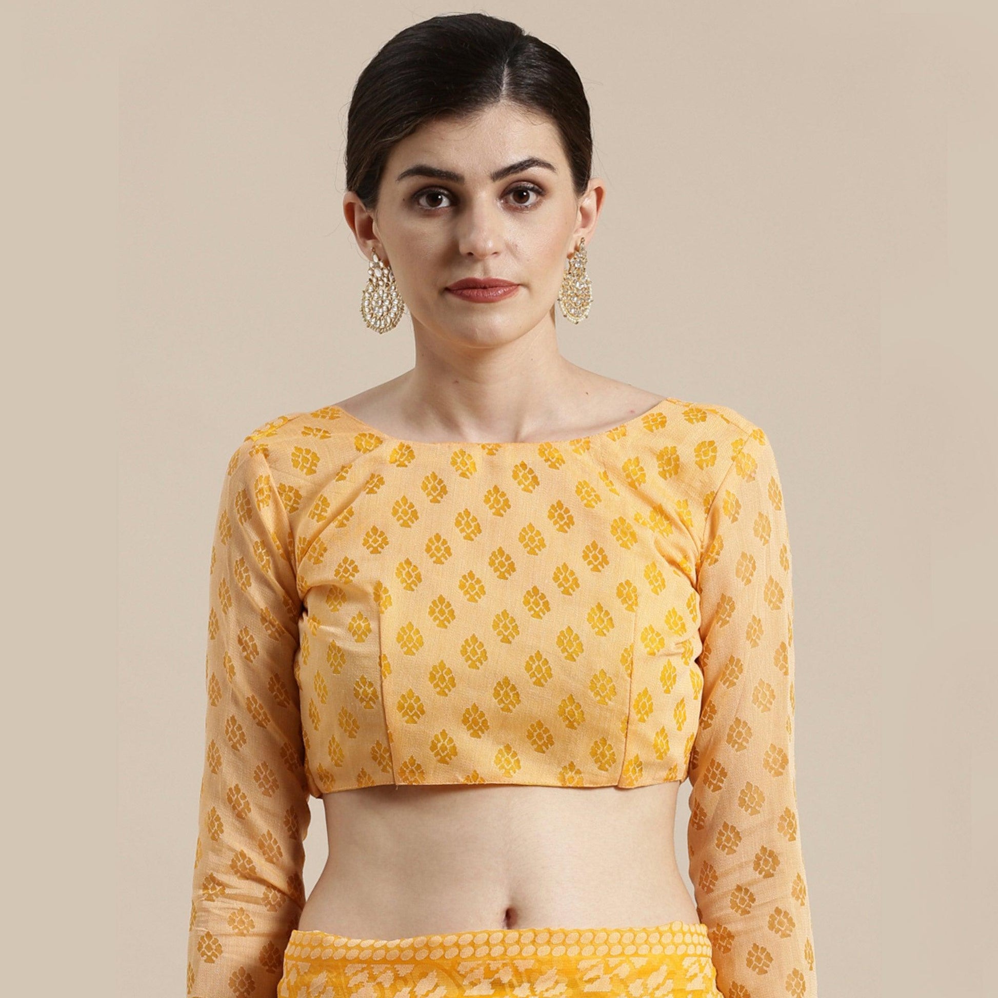 Intricate Orange Colored Party Wear Geometric Brasso Saree