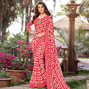 Intricate Peach Colored Partywear Printed Georgette Saree