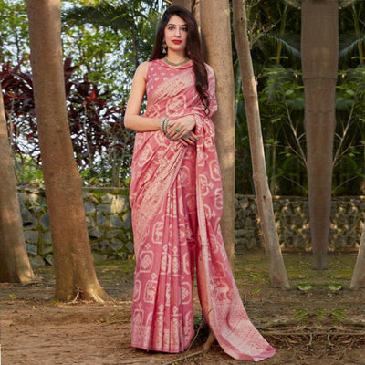 Intricate Peach Coloured Casual Wear Printed Cotton Silk