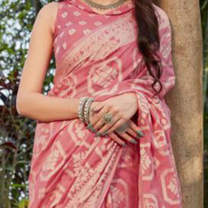 Intricate Peach Coloured Casual Wear Printed Cotton Silk