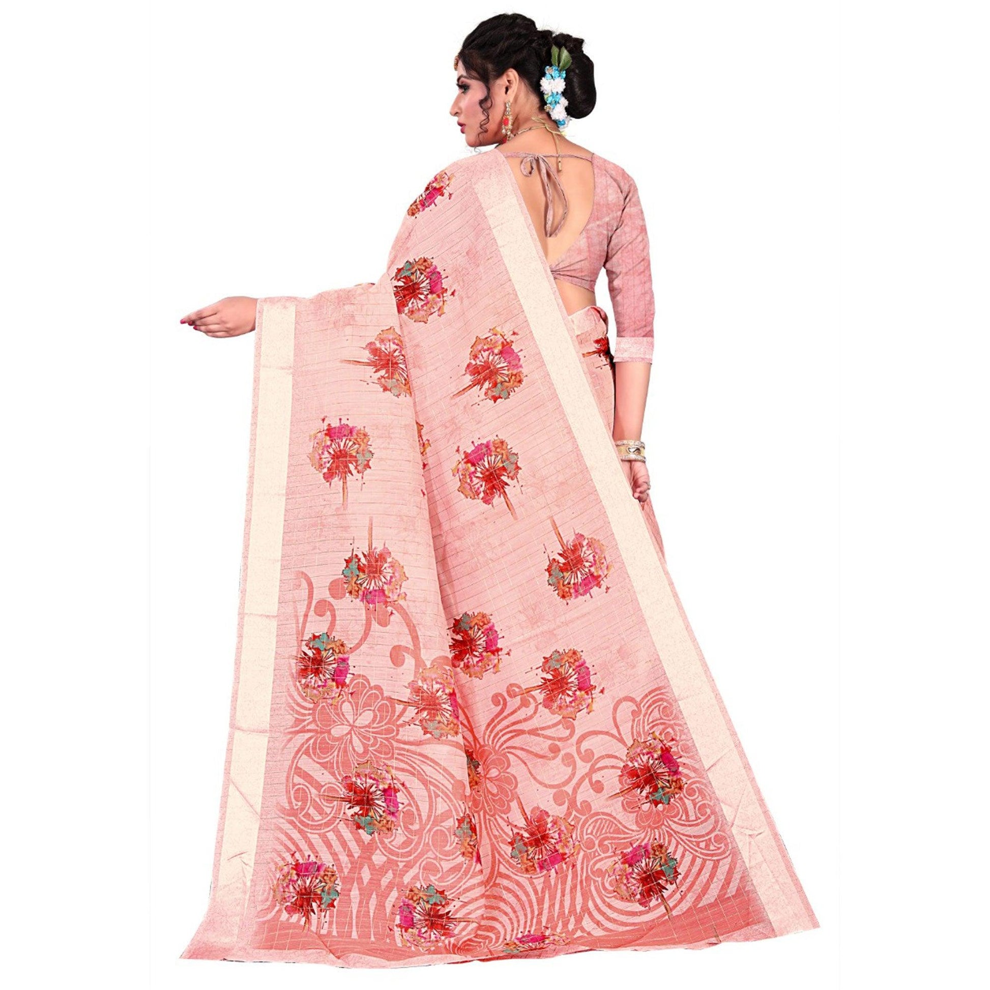 Intricate Pink Colored Casual Wear Printed Cotton Saree