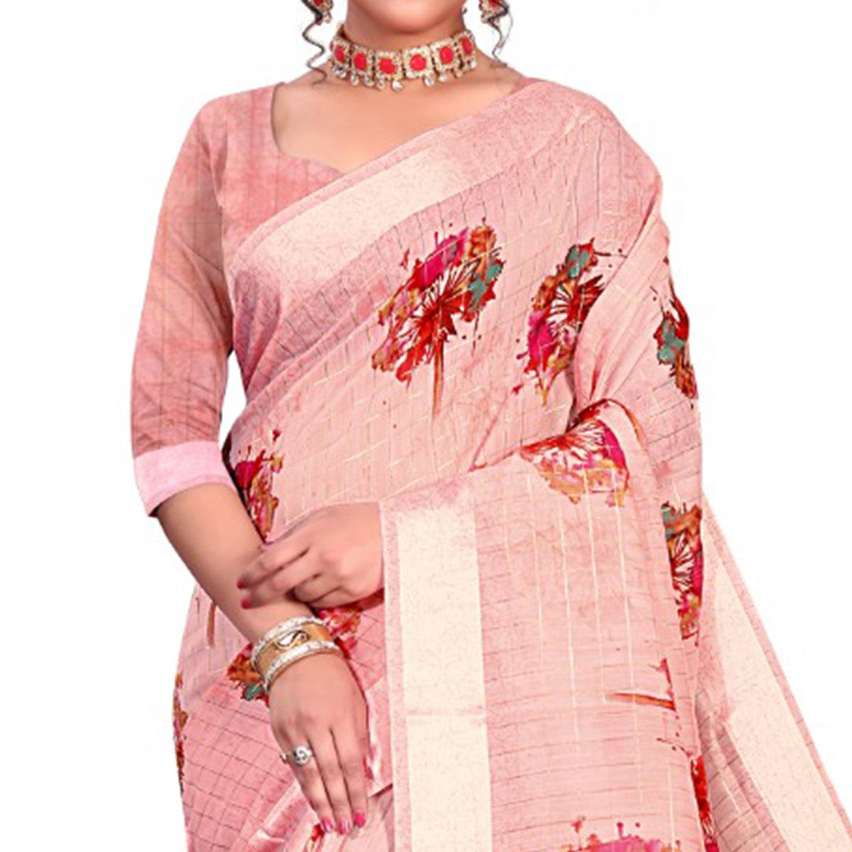Intricate Pink Colored Casual Wear Printed Cotton Saree