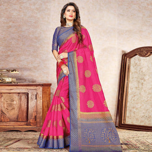 Intricate Pink Colored Festive Wear Woven Cotton Silk Saree