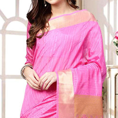 Intricate Pink Colored Festive Wear Woven Silk Blend Saree