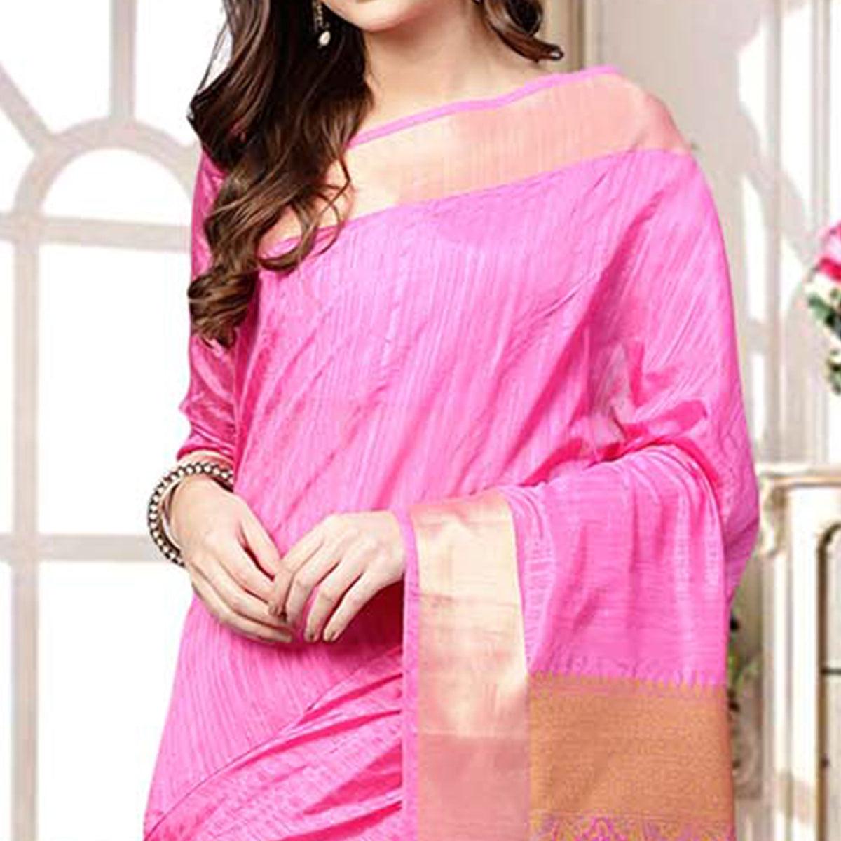 Intricate Pink Colored Festive Wear Woven Silk Blend Saree