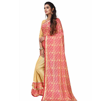 Intricate Pink Colored Party Wear Printed Art Silk Half & Half Saree