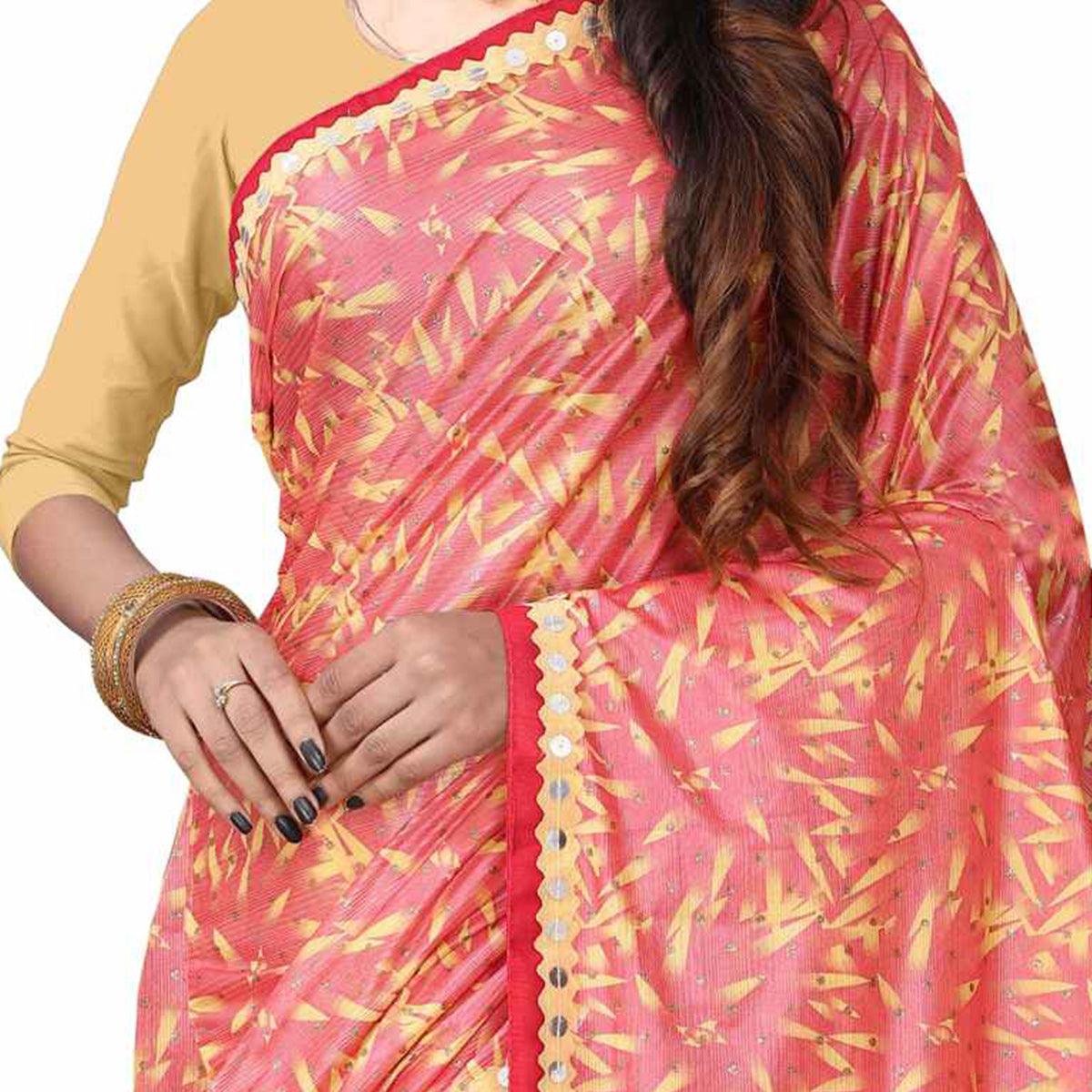 Intricate Pink Colored Party Wear Printed Art Silk Half & Half Saree